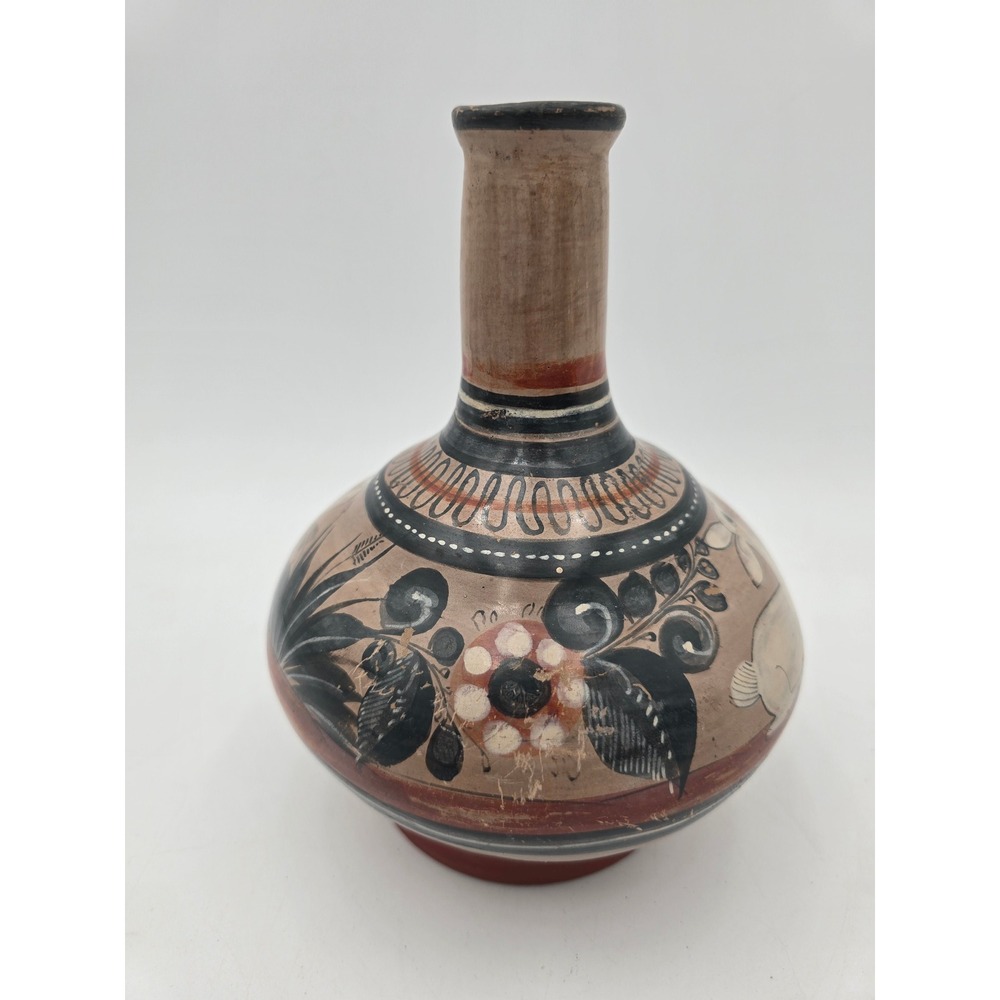Vintage Tonala Mexico Pottery Vase Burnished Deer Rabbit Folk Art Mid Century - Picture 3 of 14